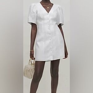 Reformation Joelle 100% Cotton Linen Mini Dress in White color Size 0 NWT